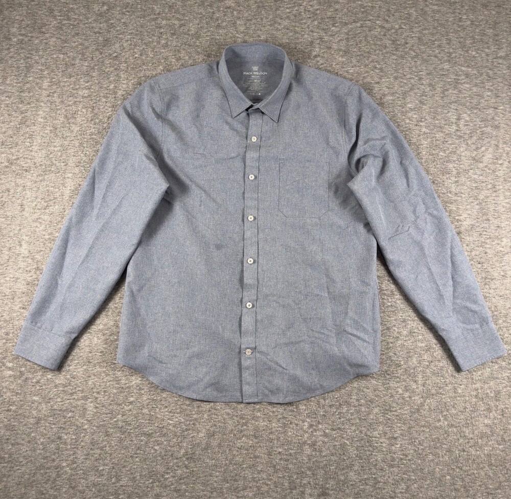 Mack Weldon Shirt Mens Medium Blue Gray Seawool Long Sleeve Button Up Casual